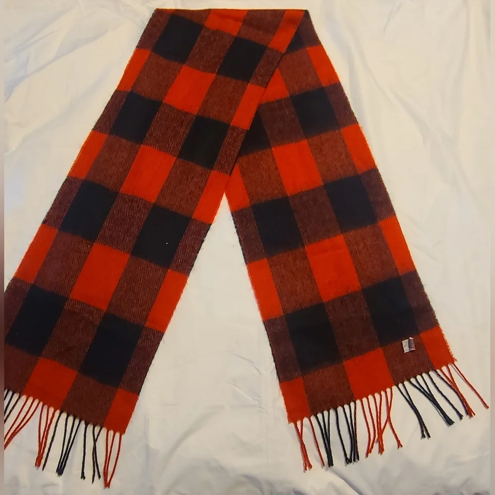 Vintage Acrylic Made In Japan Scarf Red Black Buffalo Plaid